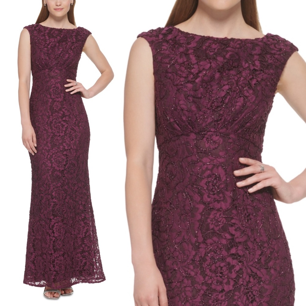 VINCE CAMUTOWomen's Cap-Sleeve Lace beaded plum Gown size 8 or 10
